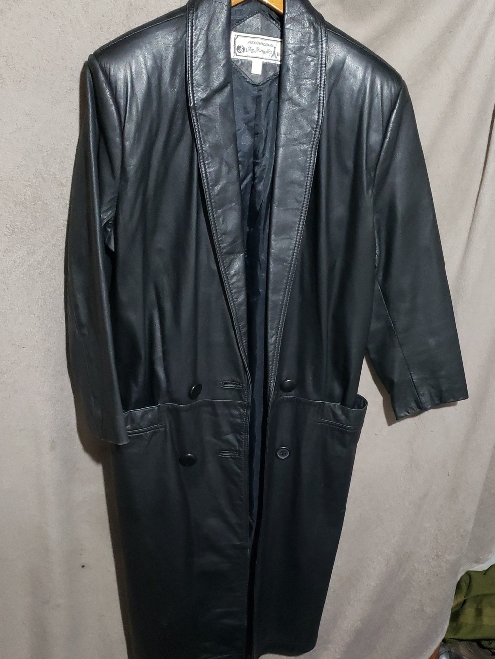 INTERNATIONAL OUTERWEAR Women's Black Long Leather Trench Coat